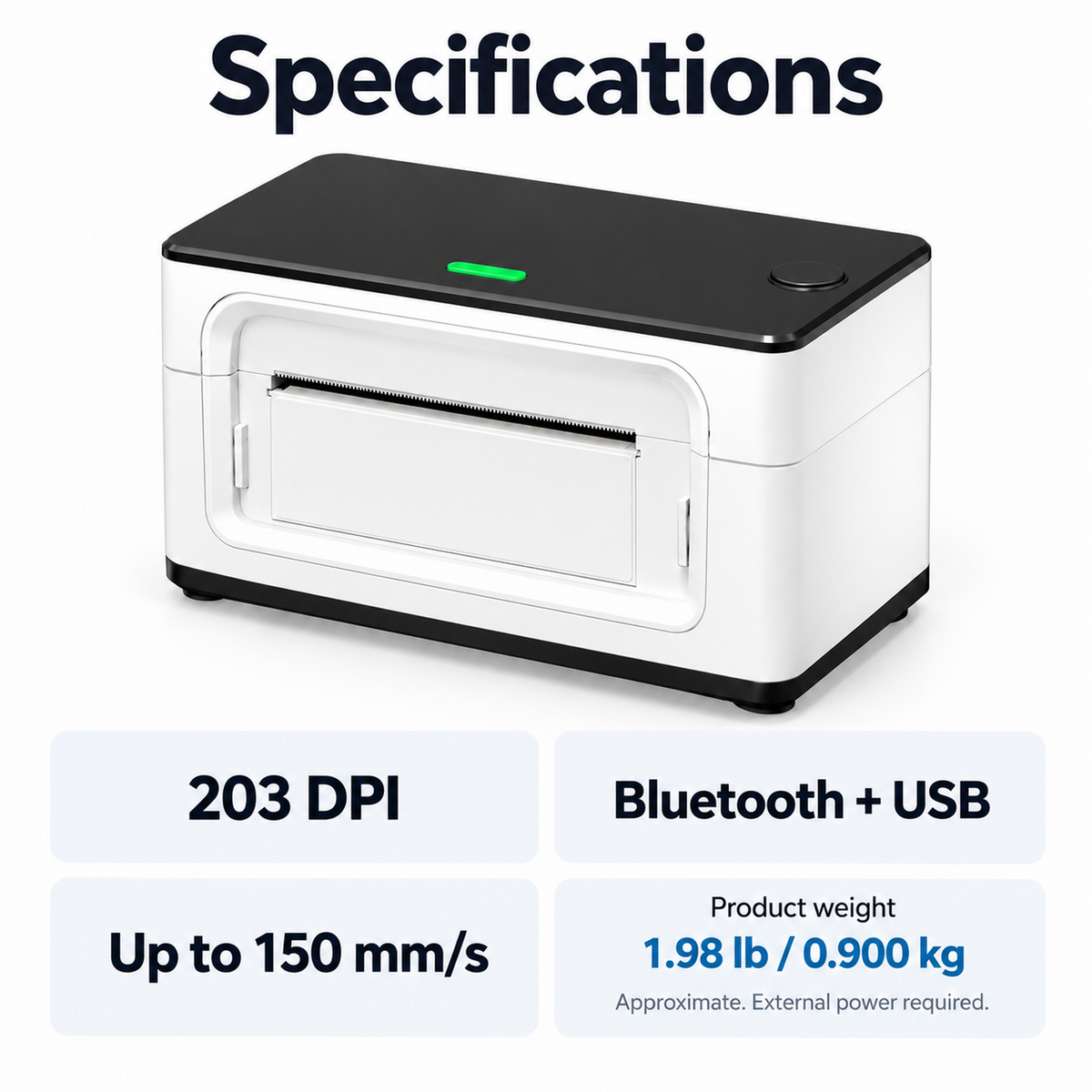 203 DPI Bluetooth Thermal Label Printer - White and Black