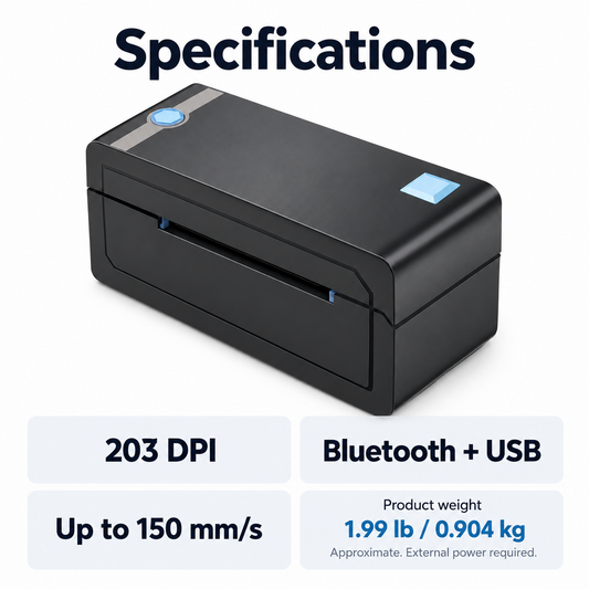 203 DPI Bluetooth Thermal Label Printer - Black and Blue