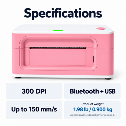 300 DPI Bluetooth Thermal Label Printer - Pink