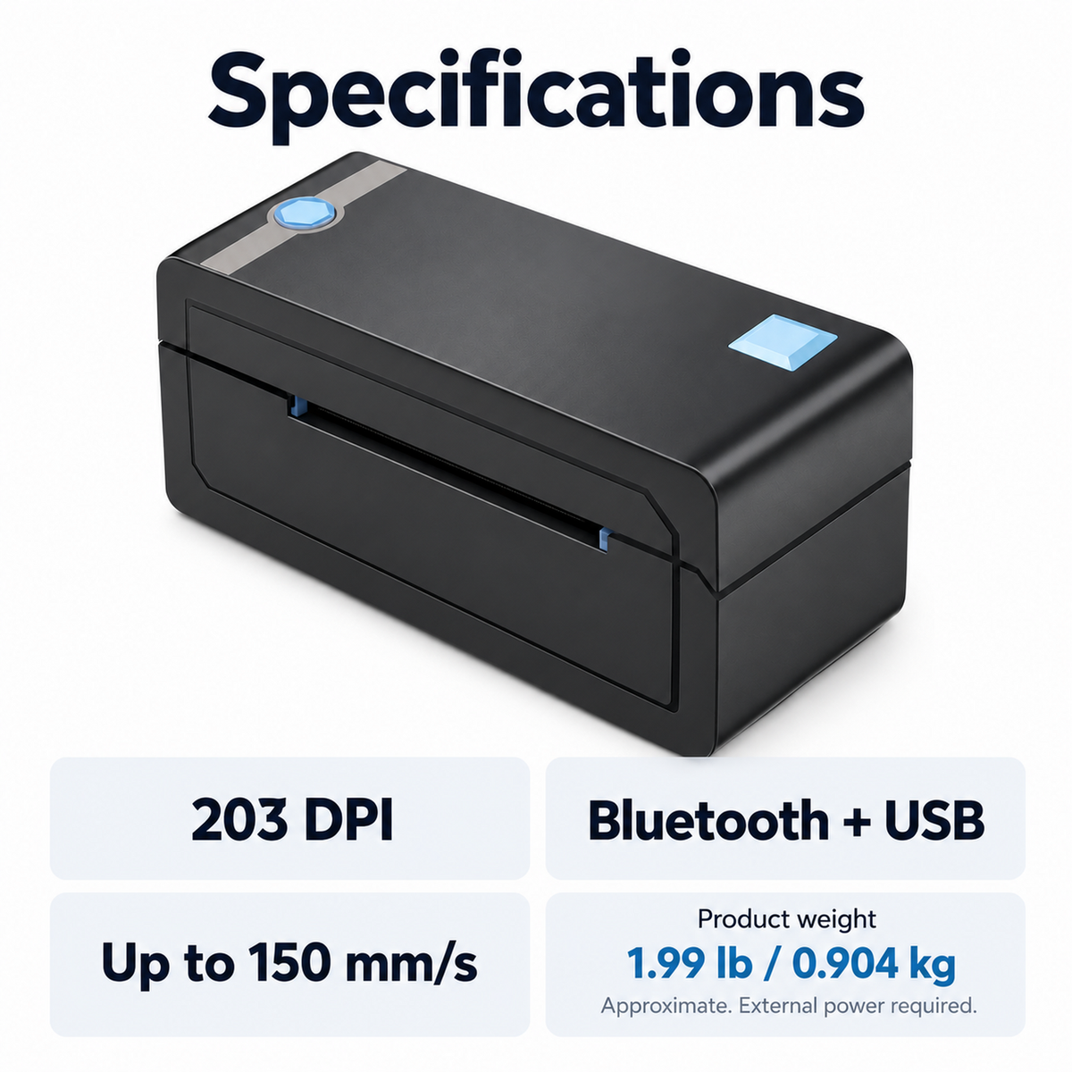 203 DPI Bluetooth Thermal Label Printer - Black and Blue